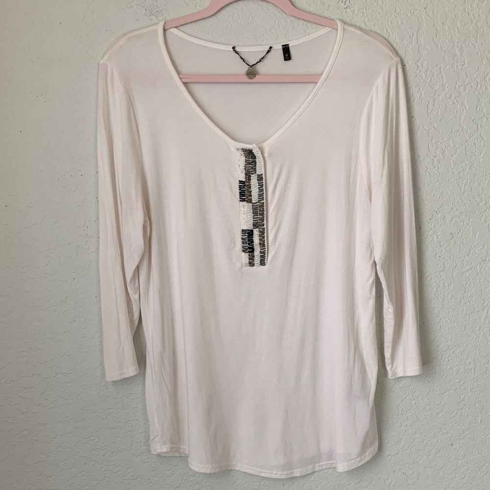 BKE Boutique 3/4 Sleeve Blouse with Embellished Detail Lightweight Top Size M